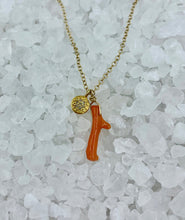 Load image into Gallery viewer, Coral and diamond necklace, coral branch with diamond accent necklace