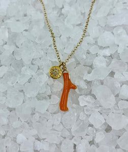 Coral and diamond necklace, coral branch with diamond accent necklace