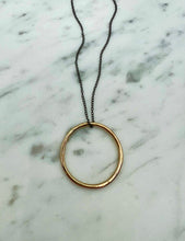 Load image into Gallery viewer, Large Gold Circle Pendant on Black Silver Necklace