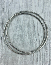Load image into Gallery viewer, silver bangle bracelet, handmade silver bangle, oxidized silver bracelet, textured silver bracelet, handmade texture bangle, boho chic, Southwest chic, desert inspired silver jewelry, Southwest inspired jewelry, western silver bangle, cowgirl chic, cowgirl fashion, silver, cowgirl style