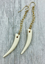 Load image into Gallery viewer, Bone jewelry, Bone carved earrings, bone, horn, earrings, long dangle earrings